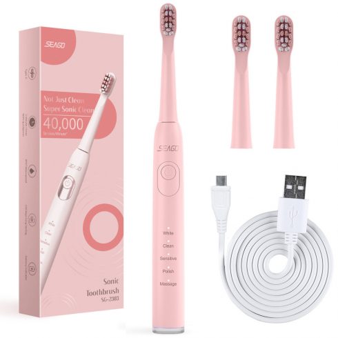 SEAGO sonična zobna ščetka, roza, 700 mAh baterija, 5 načinov, 3 konice, SG-2303 Pink