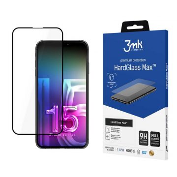 3mk HardGlass Max - kaljeno steklo za iPhone 15 Pro (črna)