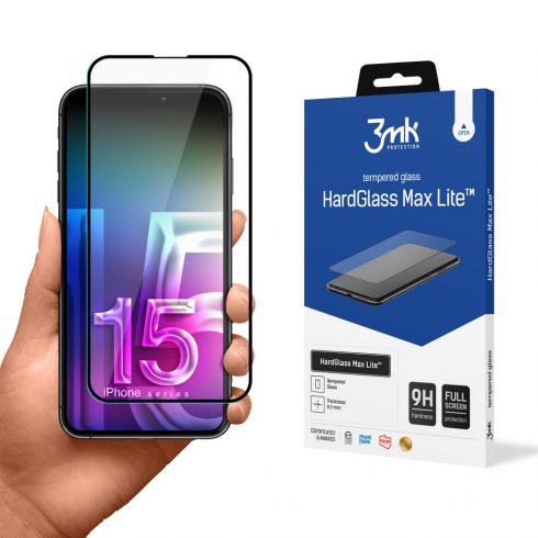 3mk HardGlass Max Lite - kaljeno steklo za iPhone 15 Pro (črna)