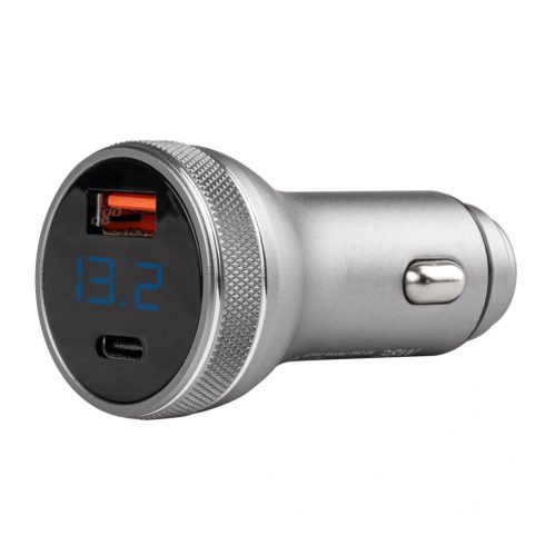 Avto polnilec z voltmetrom 38w pch pro-06 usb+usb-c 12v 24v amio-02932