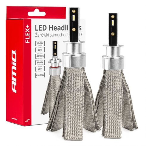 LED avto žarnice flex+ serija h1 12v 24v 6000k canbus amio-03655