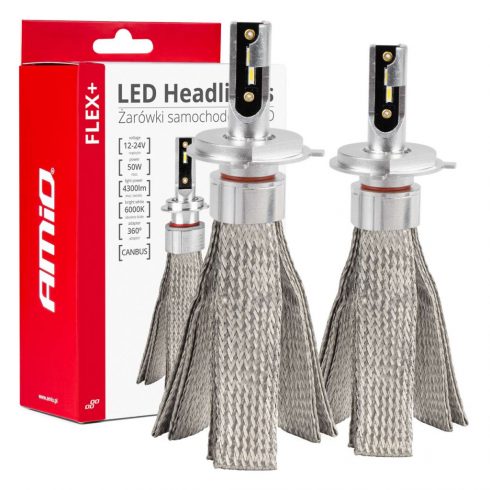 LED avto žarnice flex+ serija h4/h19 6000k 12v 24v canbus amio-03657