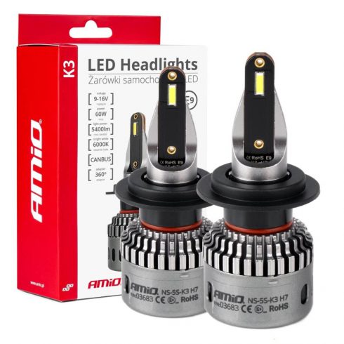 LED avto žarnice serije k3 h7/h18 12v 6000k canbus amio-03683