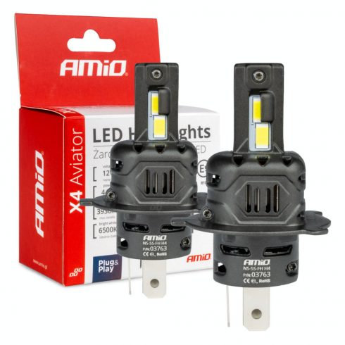 LED avto žarnice serije x4 aviator h4/h19 6500k canbus amio-03763