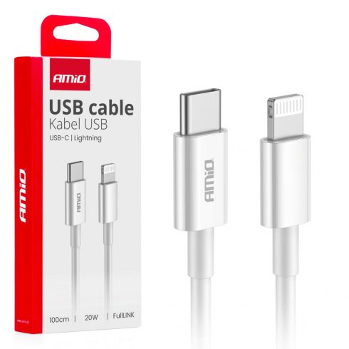 USB-C polnilni kabel - Lightning iPhone PD 20w 100cm fulllink amio-03898