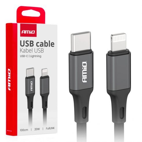 USB-C polnilni kabel - Lightning iPhone PD 20w 100cm fulllink amio-03904