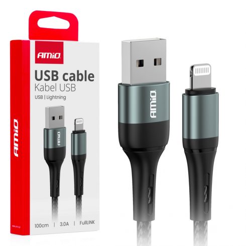 USB-A polnilni kabel - Lightning iPhone 3a 100cm fulllink amio-03913