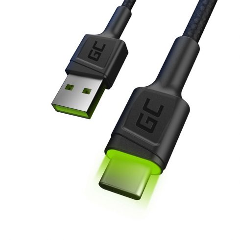 Kabel Green Cell Ray USB kabel - USB-C 120 cm z zeleno LED osvetlitvijo ozadja in podporo za hitro polnjenje Ultra Charge, QC 3.0