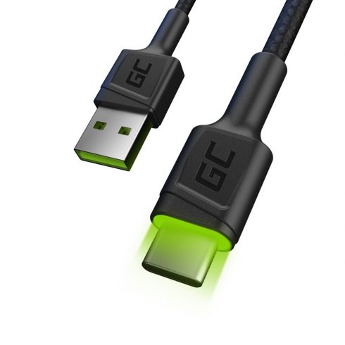 Kabel Green Cell Ray USB-A - USB-C Green LED 200 cm s podporo za hitro polnjenje Ultra Charge QC3.0