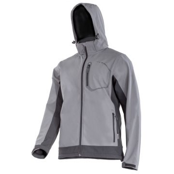 Softshell jakna s kapuco, siva, velikost 3xl, CE, odprta