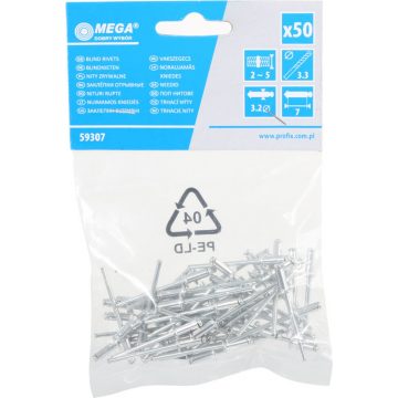 59310 Aluminijasta slepa zakovica 3,2x10mm 50 kos, Mega