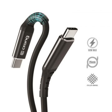   Crong Armor Link - USB-C v USB-C 60W 3A pleteni kabel Power Delivery Fast Charging 25cm (črn)