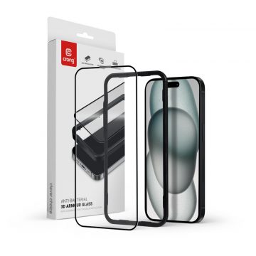   Crong Anti-Bacterial 3D Armor Glass - 9H celozaslonsko kaljeno steklo za iPhone 15 Plus + namestitveni okvir