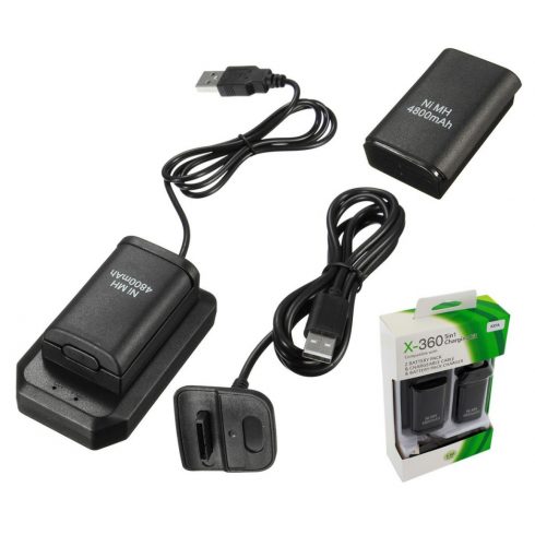 KX7A 2x baterija xbox 360 usb kabel črn