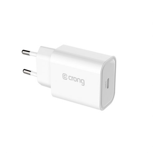 Crong USB-C potovalni polnilnik – stenski polnilnik USB-C Power Delivery 20W (bel)