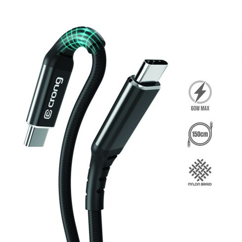 Crong Armor Link - USB-C v USB-C 60 W pleteni kabel Power Delivery Fast Charging 150 cm (črn)