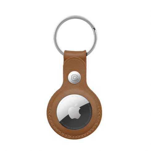 Crong Leather Case with Key Ring - Usnjena zaščitna torbica obesek za ključe za Apple AirTag (rjava)