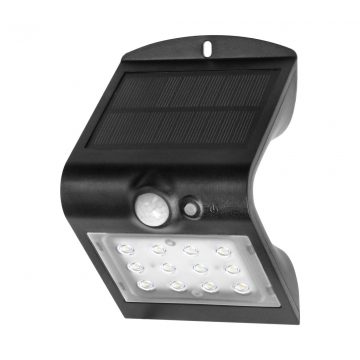   SILOE LED 1,5W, solarna svetilka s senzorjem gibanja 120 stopinj, 190lm, IP65, 4000K, 1200mAh, dvojni vir svetlobe, črna