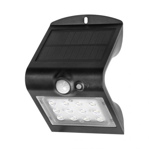 SILOE LED 1,5W, solarna svetilka s senzorjem gibanja 120 stopinj, 190lm, IP65, 4000K, 1200mAh, dvojni vir svetlobe, črna