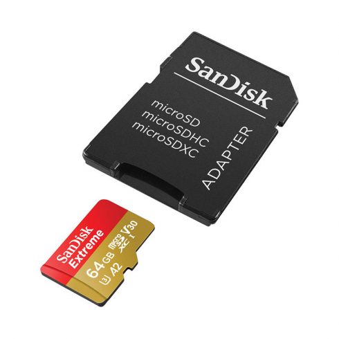 SanDisk Extreme microSDXC - Pomnilniška kartica 64 GB A2 V30 UHS-I U3 170/80 MB/s z adapterjem