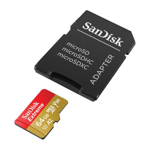 SanDisk Extreme microSDXC - Pomnilniška kartica 64 GB A2 V30 UHS-I U3 170/80 MB/s z adapterjem