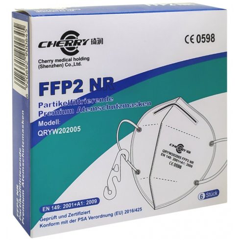 CHERRY 6 kosov Respirator QRYW202005 z zaščitnim razredom filtra FFP2 NR bela / stopnja filtracije > 95%