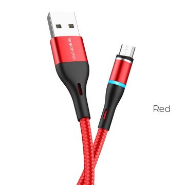   Borofone - USB-A na microUSB magnetni kabel z LED, 1,2 m (rdeč)