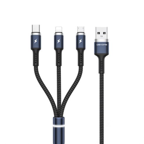 WEKOME WDC-119 Fython Series - 3-v-1 USB-A na Lightning + USB-C + Micro USB PD priključni kabel 1,2 m (črn)