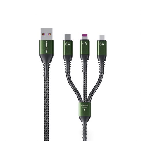 WEKOME WDC-170 Raython Series - 3-v-1 USB-A v USB-C + Lightning + Micro USB 1,2 m kabel za hitro polnjenje PD (črn)