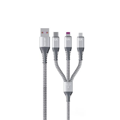 WEKOME WDC-170 Raython Series - 3-v-1 USB-A v USB-C + Lightning + Micro USB 1,2 m kabel za hitro polnjenje PD (srebrn)