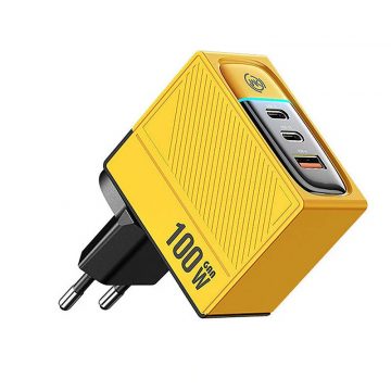   WEKOME WP-U155 Tint Series - 2x USB-C & USB-A Super Fast Charger GaN 100W (rumena)