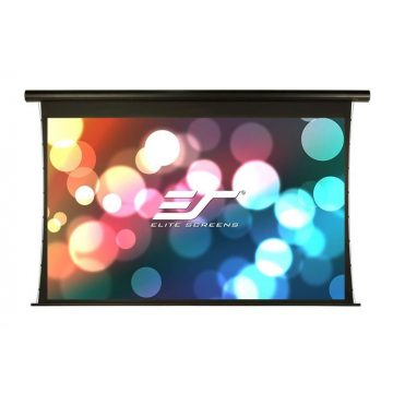   ELITE SCREENS zaslon z električnim motorjem 100" (254 cm)/ 16:9/124,5 x 221,5 cm/aluminijasto ohišje črno/12" padec/Fiber Glass