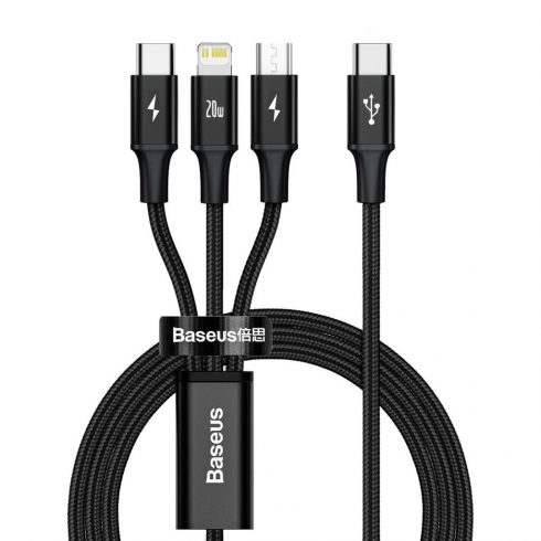 USB-C 3 v 1 kabel micro usb / Lightning / usb-c, 20 W, 1,5 m črn