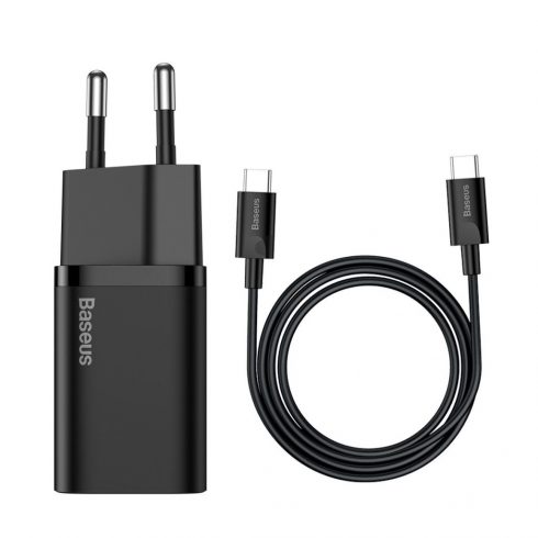 Stenski polnilec Baseus Mini Power Delivery 25 W USB-C s kablom USB-C 100 cm, črn