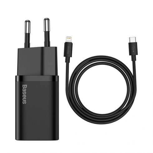 Baseus Super Si Quick Charger 1c 20w USB-C omrežni polnilnik z lightning kablom 100 cm, črn