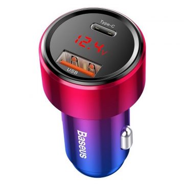   Avtopolnilec Baseus Magic USB + USB-C QC 4.0 PD 45W rdeče-moder