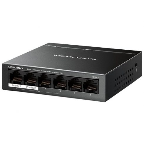 TP-Link Mercusys MS106LP stikalo 6-port, 4x 10/100 Mbps PoE+, 2x LAN, 802.3af/at, 40 W