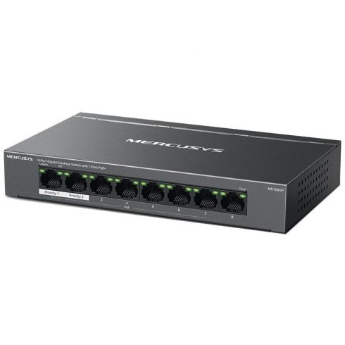 TP-Link Mercusys MS108GP stikalo 8-Port, 7× Gigabit PoE+, 1× GLAN, 802.3af/at, 65 W