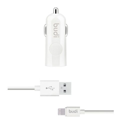 Budi - 1 USB avtopolnilec z LED indikatorjem + lightning kabel