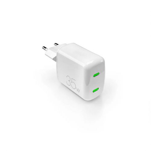 PURO MiniPro Wall Charger GaN - 2 x USB-C 35W PD stenski polnilnik (bel)