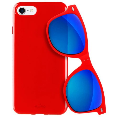 PURO Sunny Kit - Etui set za iPhone SE (2022/2020) / 8/7 + zložljiva sončna očala (rdeča)