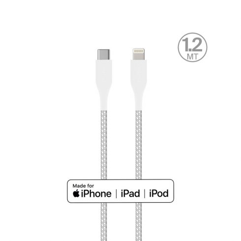 PURO Fabric Ultra Strong - Heavy duty pleteni kabel USB-C / Lightning MFi 1,2 m (bel)