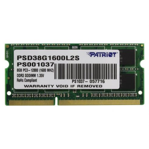 Ultrabook PATRIOT 8GB DDR3 1600MHz / SO-DIMM / CL11 / PC3-12800 / 1.35V