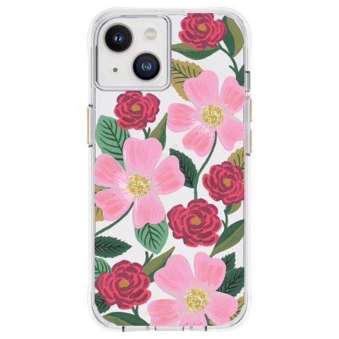 Rifle Paper Clear - Zlato okrašen ovitek za iPhone 14 / iPhone 13 (Rose Garden)