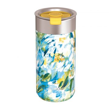   Quokka Boost Coffee Tumbler - Termo skodelica iz nerjavečega jekla z kuhalnikom 400 ml (Blue Peonies)