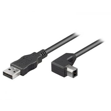   PremiumCord USB 2.0/ AB kabel z upognjenim USB-B konektorjem 90°/ 2m/ črn