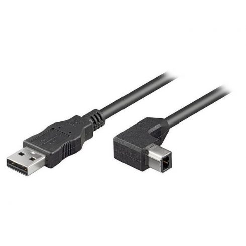 PremiumCord USB 2.0/ AB kabel z upognjenim USB-B konektorjem 90°/ 2m/ črn