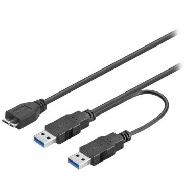   PremiumCord kabel USB 3.0/ USB Micro B (M) na 2 x USB 3.0 A (M)/ 30 cm/ črn