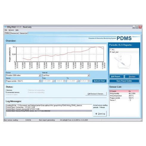 Programska oprema za spremljanje HwG HWg-PDMS 8 z grafi in izhodom MS Excel, največ 8 senzorjev