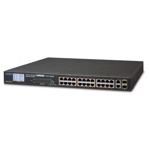 Planet FGSW-2622VHP PoE stikalo, 24x100Mb + 2x1Gb/SFP, LCD, VLAN, PoE 802.3at 30/300W